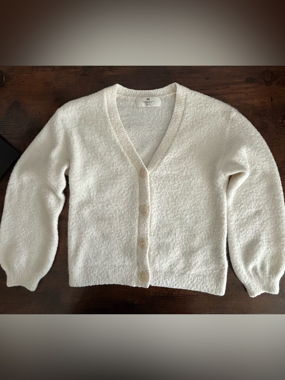 H&M Girls Cream Fuzzy Knit Cardigan 6-8 Years V Neck Button Front Cozy Sweater